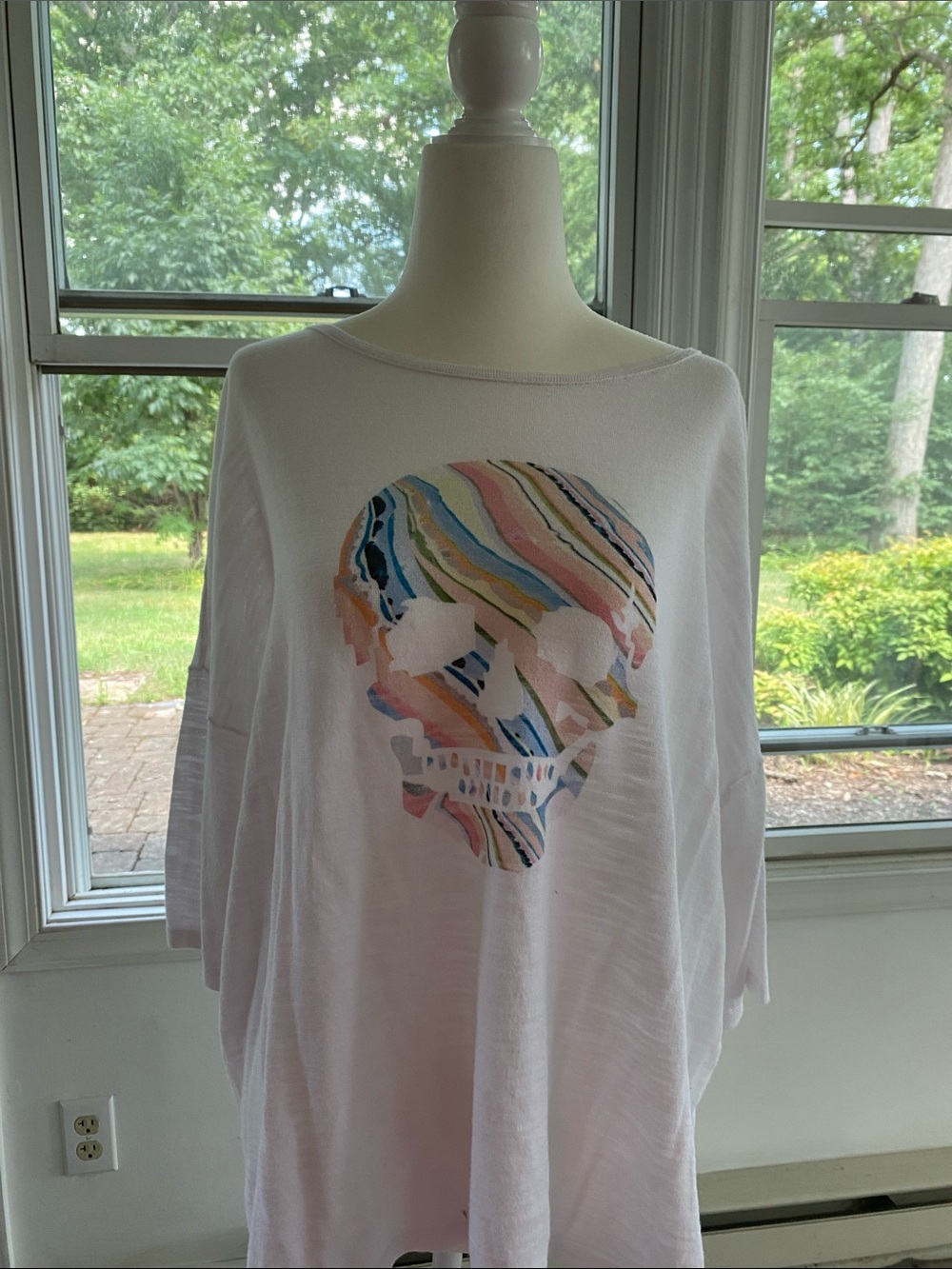 Skull Cashmere Cream Shimmer Knit Top